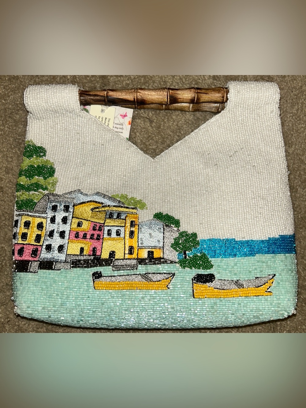 Handcrafted in India Portfino Bamboo Handle Beaded Bag - Picture 2 of 4